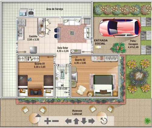 planta humanizada 68 m² 2 quartos